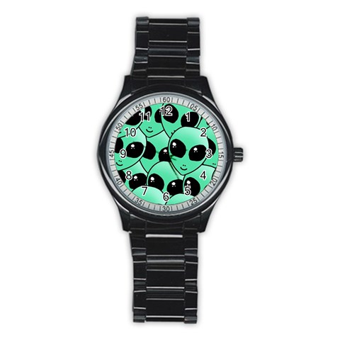 Alien Pattern Stainless Steel Round Watch from ArtsNow.com Front