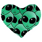 Alien Pattern Large 19  Premium Flano Heart Shape Cushion