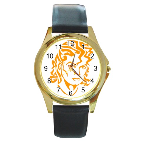 Michael Jackson Round Gold Metal Watch from ArtsNow.com Front