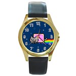 Nyan Cat Round Gold Metal Watch