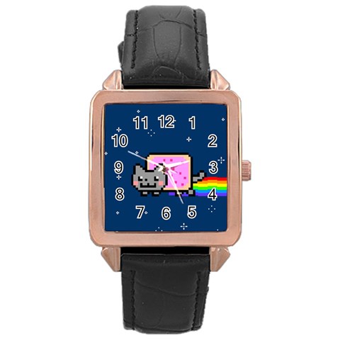 Nyan Cat Rose Gold Leather Watch  from ArtsNow.com Front
