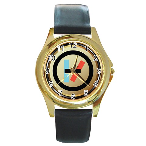 Twenty One Pilots Shield Round Gold Metal Watch from ArtsNow.com Front