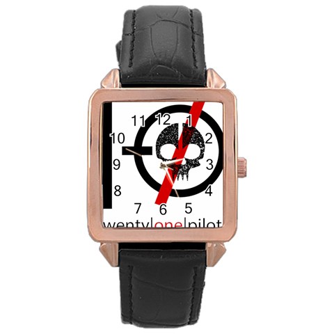 Twenty One Pilots Skull Rose Gold Leather Watch  from ArtsNow.com Front