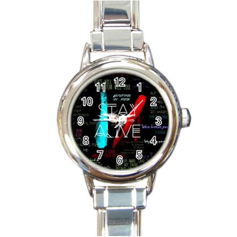 Twenty One Pilots Stay Alive Song Lyrics Quotes Round Italian Charm Watch from ArtsNow.com Front