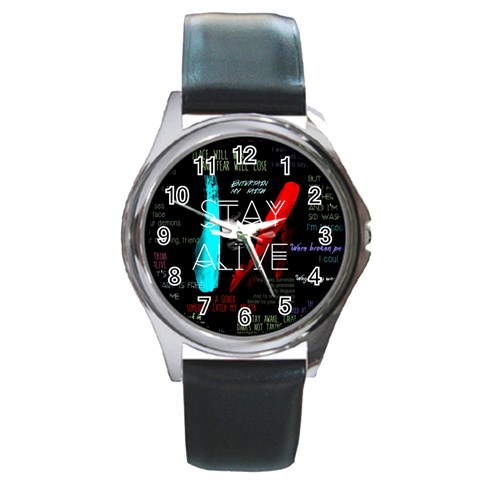 Twenty One Pilots Stay Alive Song Lyrics Quotes Round Metal Watch from ArtsNow.com Front