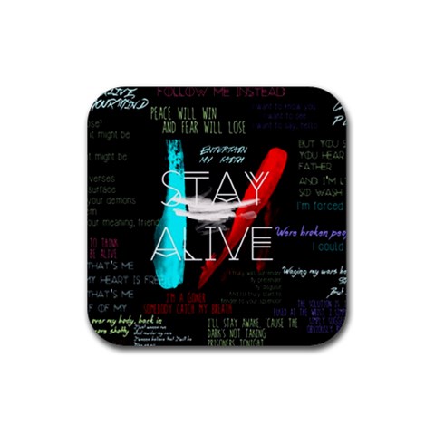 Twenty One Pilots Stay Alive Song Lyrics Quotes Rubber Coaster (Square) from ArtsNow.com Front