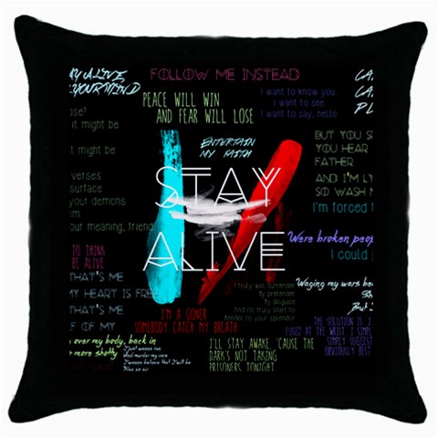 Twenty One Pilots Stay Alive Song Lyrics Quotes Throw Pillow Case (Black) from ArtsNow.com Front