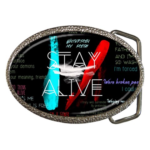 Twenty One Pilots Stay Alive Song Lyrics Quotes Belt Buckle from ArtsNow.com Front