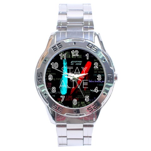 Twenty One Pilots Stay Alive Song Lyrics Quotes Stainless Steel Analogue Watch from ArtsNow.com Front