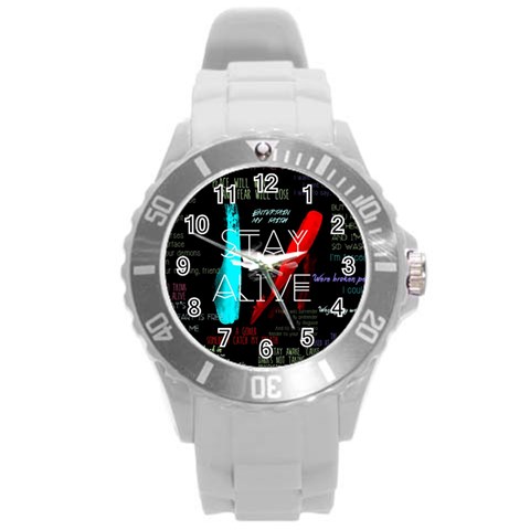 Twenty One Pilots Stay Alive Song Lyrics Quotes Round Plastic Sport Watch (L) from ArtsNow.com Front