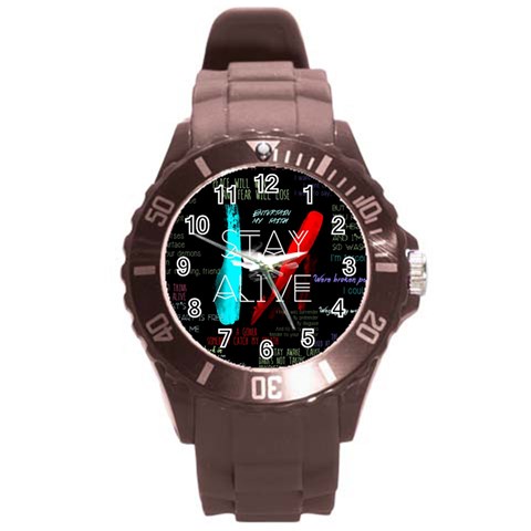Twenty One Pilots Stay Alive Song Lyrics Quotes Round Plastic Sport Watch (L) from ArtsNow.com Front