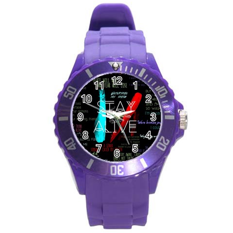 Twenty One Pilots Stay Alive Song Lyrics Quotes Round Plastic Sport Watch (L) from ArtsNow.com Front