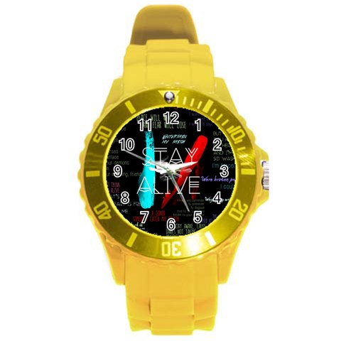 Twenty One Pilots Stay Alive Song Lyrics Quotes Round Plastic Sport Watch (L) from ArtsNow.com Front