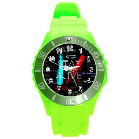 Twenty One Pilots Stay Alive Song Lyrics Quotes Round Plastic Sport Watch (L) from ArtsNow.com Front