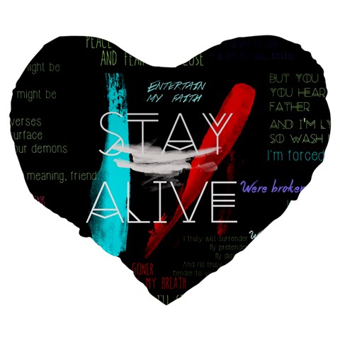 Twenty One Pilots Stay Alive Song Lyrics Quotes Large 19  Premium Heart Shape Cushion from ArtsNow.com Back