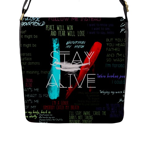 Twenty One Pilots Stay Alive Song Lyrics Quotes Flap Closure Messenger Bag (L) from ArtsNow.com Front