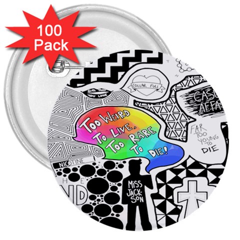 Panic ! At The Disco 3  Button (100 pack) from ArtsNow.com Front