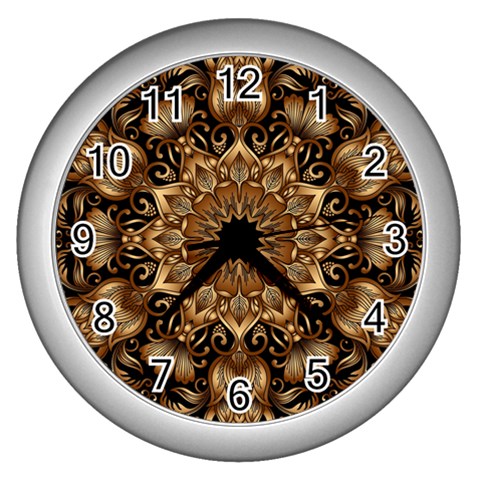 3d Flower Fractal Art Pattern Wall Clock (Silver) from ArtsNow.com Front