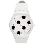 Polka Dots - Black on Pastel Pink Round Plastic Sport Watch (M)