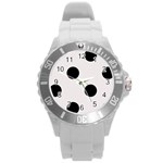 Polka Dots - Black on Pastel Pink Round Plastic Sport Watch (L)