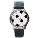 Polka Dots - Black on Pastel Pink Round Metal Watch