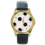 Polka Dots - Black on Pastel Pink Round Gold Metal Watch