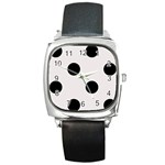 Polka Dots - Black on Pastel Pink Square Metal Watch