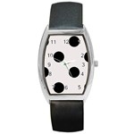 Polka Dots - Black on Pastel Pink Barrel Style Metal Watch