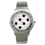 Polka Dots - Black on Pastel Pink Stainless Steel Watch