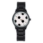 Polka Dots - Black on Pastel Pink Stainless Steel Round Watch