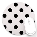 Polka Dots - Black on Pastel Pink Round Mousepad