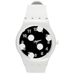 Polka Dots - Pastel Pink on Black Round Plastic Sport Watch (M)