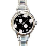 Polka Dots - Pastel Pink on Black Round Italian Charm Watch