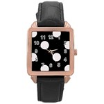Polka Dots - Pastel Pink on Black Rose Gold Leather Watch
