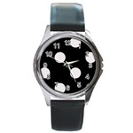 Polka Dots - Pastel Pink on Black Round Metal Watch