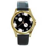 Polka Dots - Pastel Pink on Black Round Gold Metal Watch