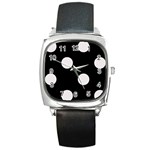 Polka Dots - Pastel Pink on Black Square Metal Watch