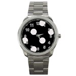 Polka Dots - Pastel Pink on Black Sport Metal Watch