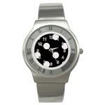 Polka Dots - Pastel Pink on Black Stainless Steel Watch