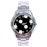 Polka Dots - Pastel Pink on Black Stainless Steel Analogue Watch