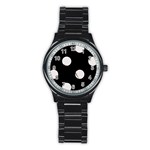 Polka Dots - Pastel Pink on Black Stainless Steel Round Watch