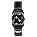 Polka Dots - Pastel Pink on Black Stainless Steel Barrel Watch