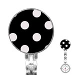 Polka Dots - Pastel Pink on Black Stainless Steel Nurses Watch