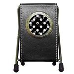 Polka Dots - Pastel Pink on Black Pen Holder Desk Clock