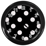 Polka Dots - Pastel Pink on Black Wall Clock (Black)