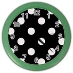 Polka Dots - Pastel Pink on Black Color Wall Clock