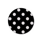 Polka Dots - Pastel Pink on Black Rubber Round Coaster (4 pack)
