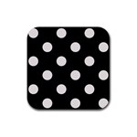 Polka Dots - Pastel Pink on Black Rubber Coaster (Square)