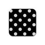 Polka Dots - Pastel Pink on Black Rubber Square Coaster (4 pack)