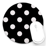 Polka Dots - Pastel Pink on Black Round Mousepad